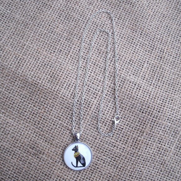 Egyptian Bast Cat  Glass Cabochon Pendant Necklace - Picture 4 of 12